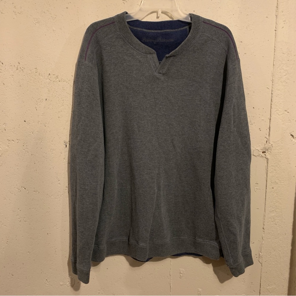 Pullover Sweater Long Sleeve Knit Top Tommy Bahama Mens Size XXL Gray Blue
